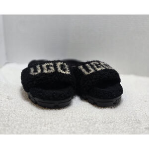 Women's UGG Black & White Fluffy Slippers Size 7